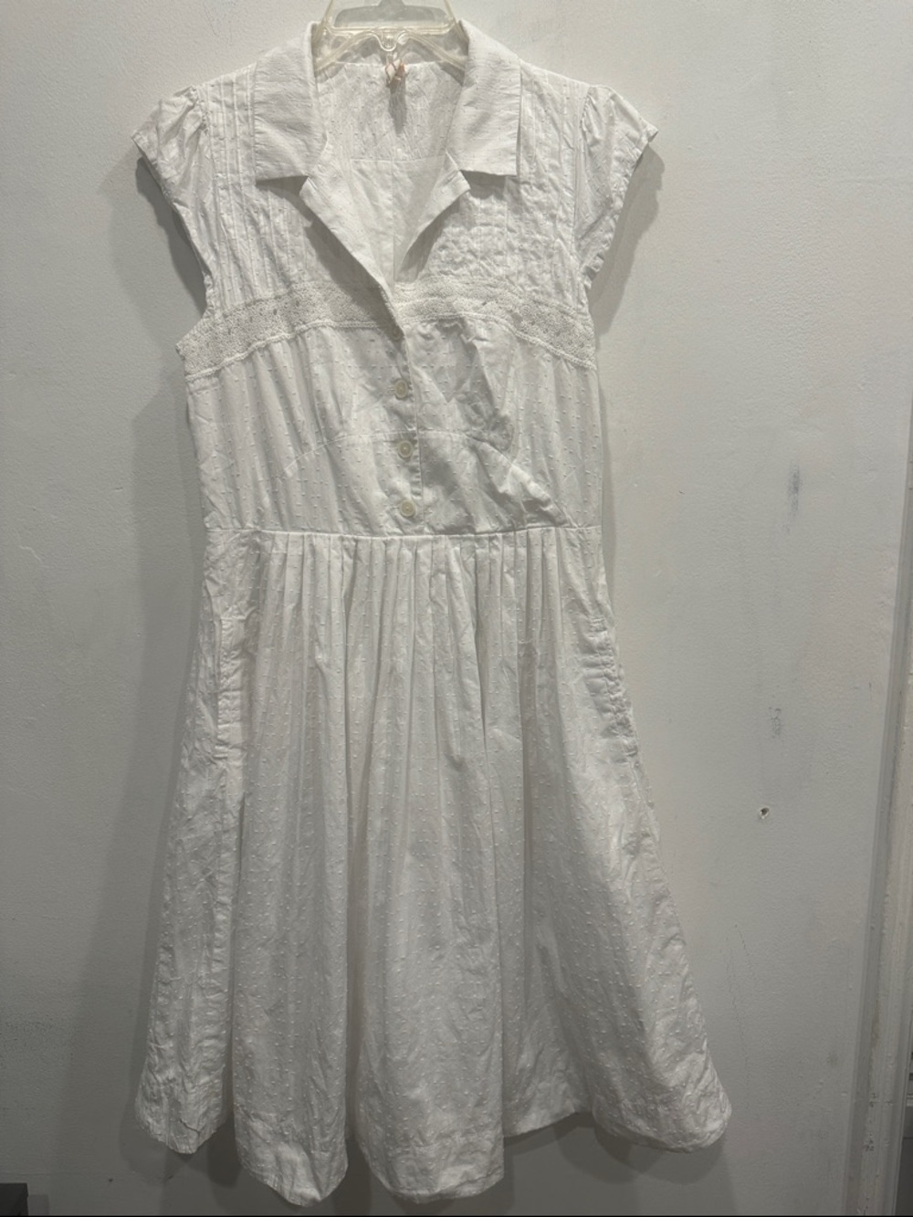 Anthropologie Maeve white lace fit flare cotton dress size 8 coquette girl